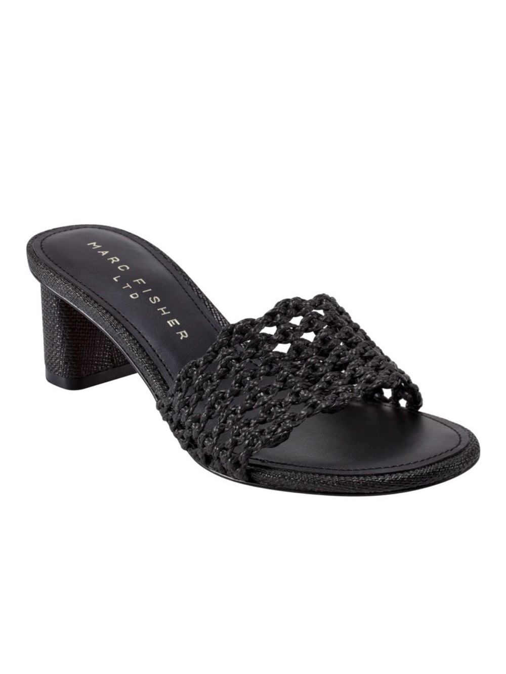 Marc Fisher LTD Jazmine Woven Slide Sandals Block Heel Mule Black 10 NEW